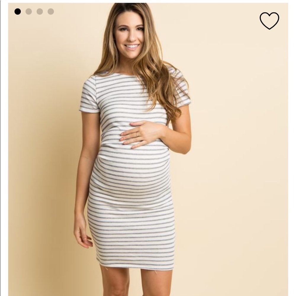 Grey striped fitted maternity dress